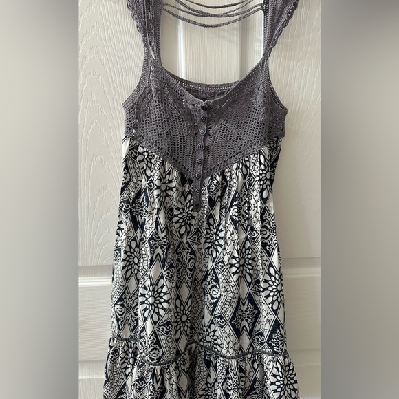 Free People Coastline Crochet Yoke Babydoll Dress Size 4 Gray Navy blue - Picture 7 of 13